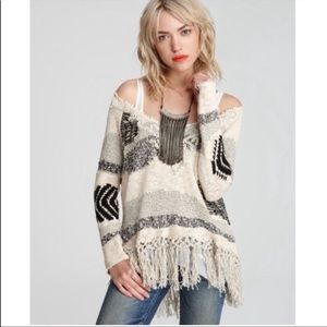 Free People Patchwork Landscape Fringe Sweater XS